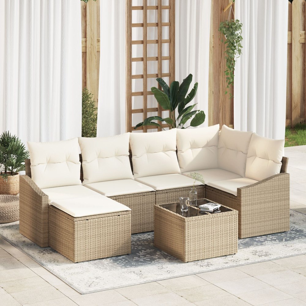 vidaXL Trädgårdsmöbelset 7 st Beige och gräddfärgad