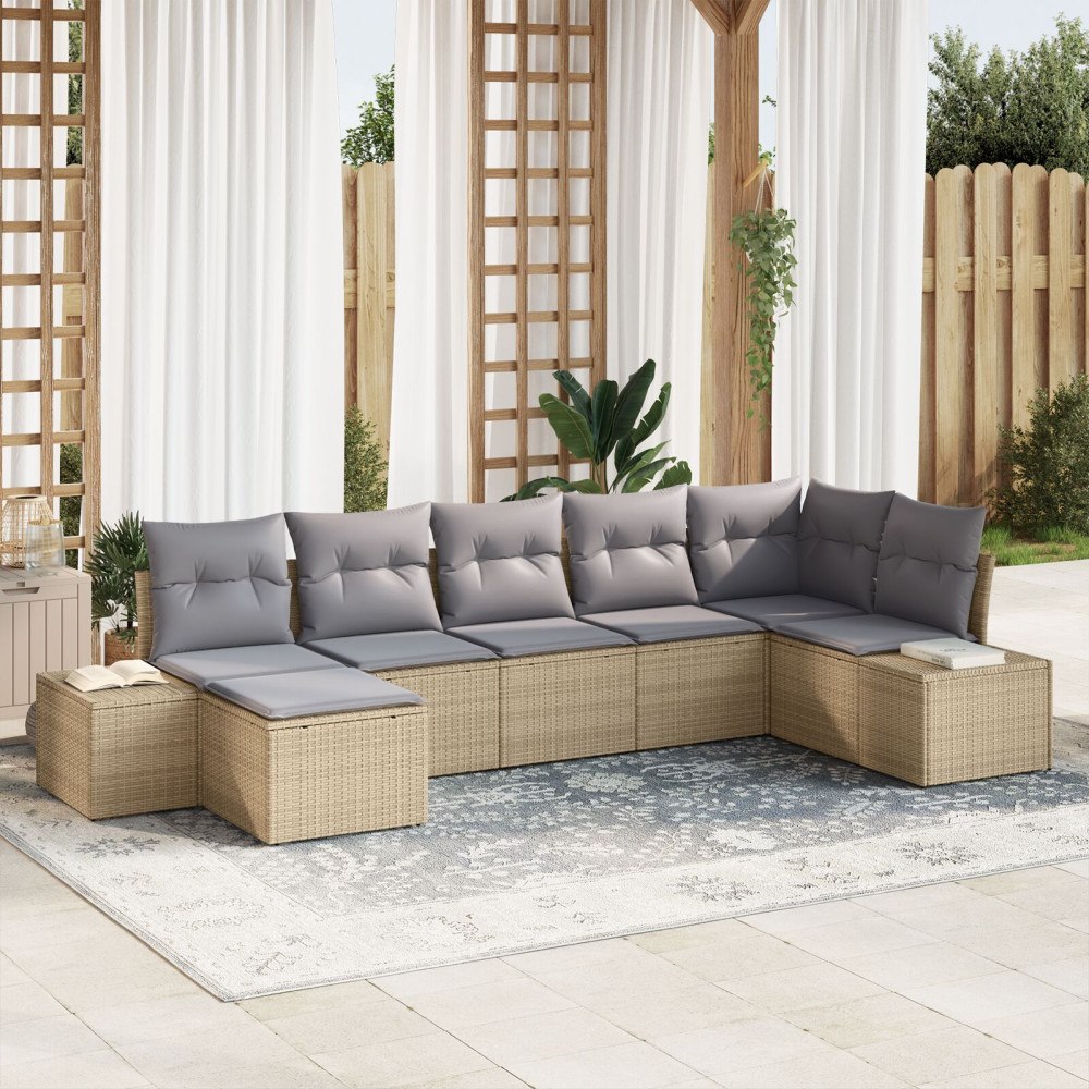 vidaXL Trädgårdsoffset 7 st Beige konstrotting