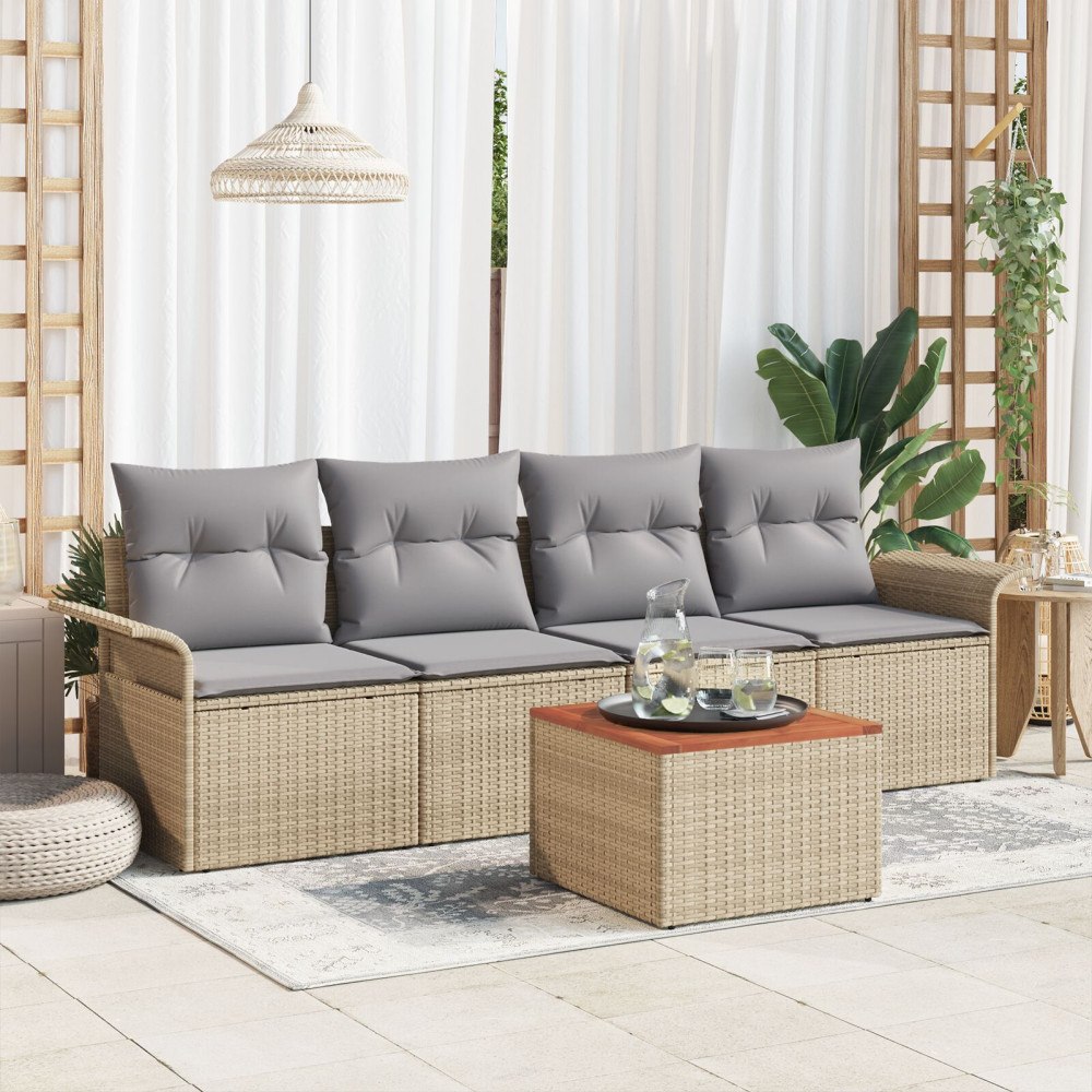 vidaXL Trädgårdsoffset 5 st 4-Antal sittplatser Beige och Ljusgrå