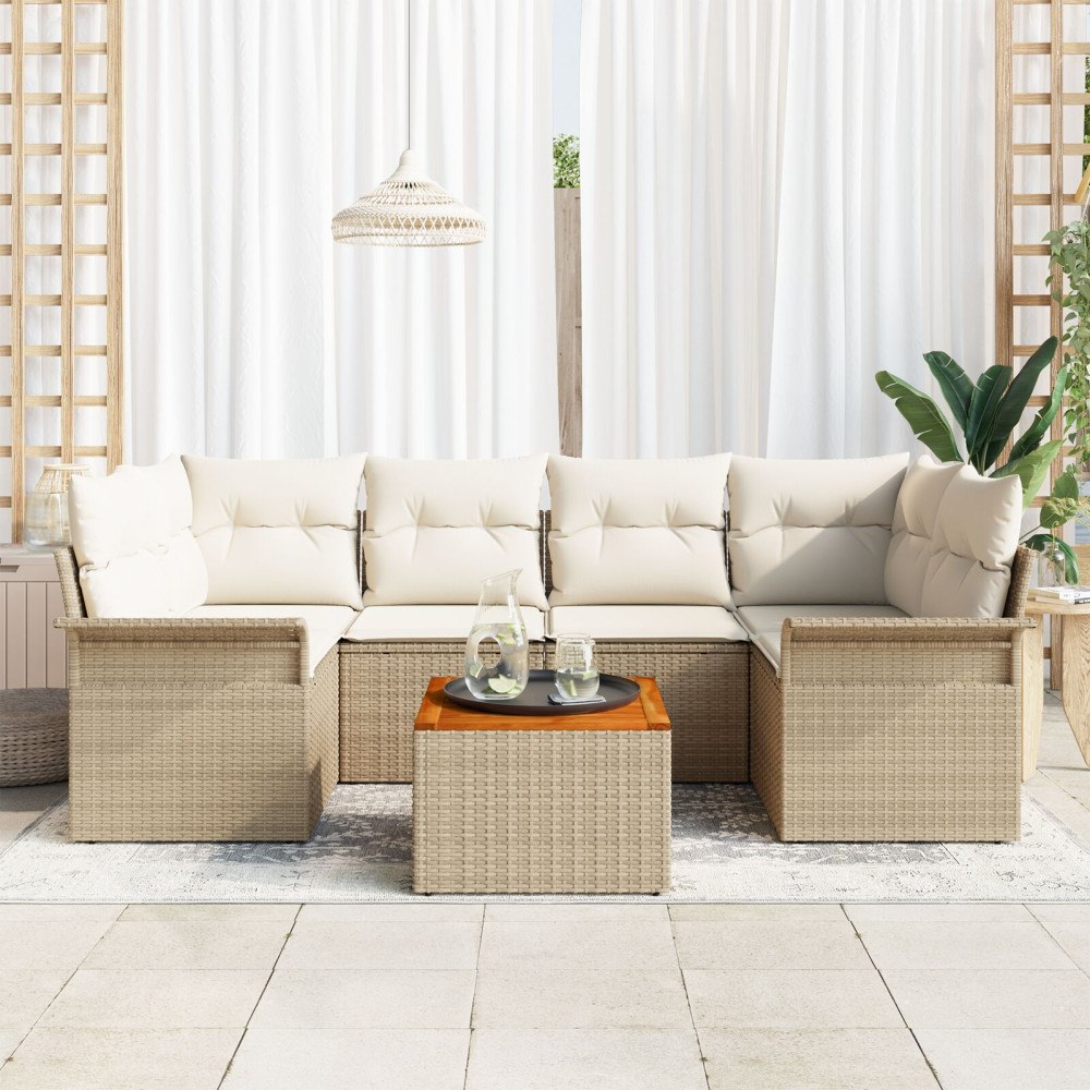 vidaXL Trädgårdsoffset med kudde 7 pcs Beige, Kräm 55 x 55 x 37 cm