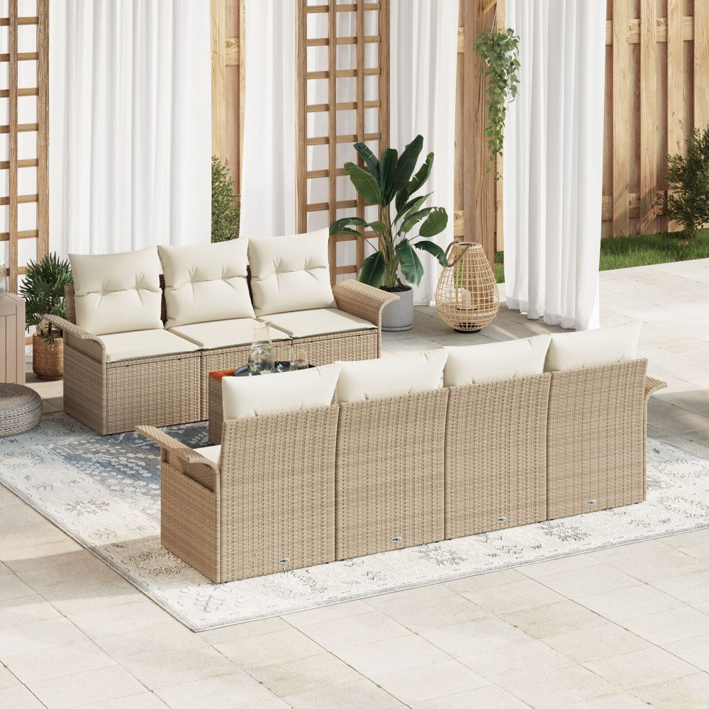 vidaXL Trädgårdsoffset 8 st 7-Antal sittplatser Beige och gräddfärgad