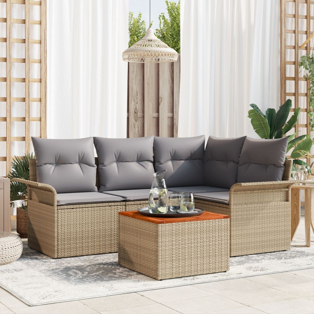 vidaXL Trädgårdsoffset 5 st 4-Antal sittplatser Beige och Ljusgrå