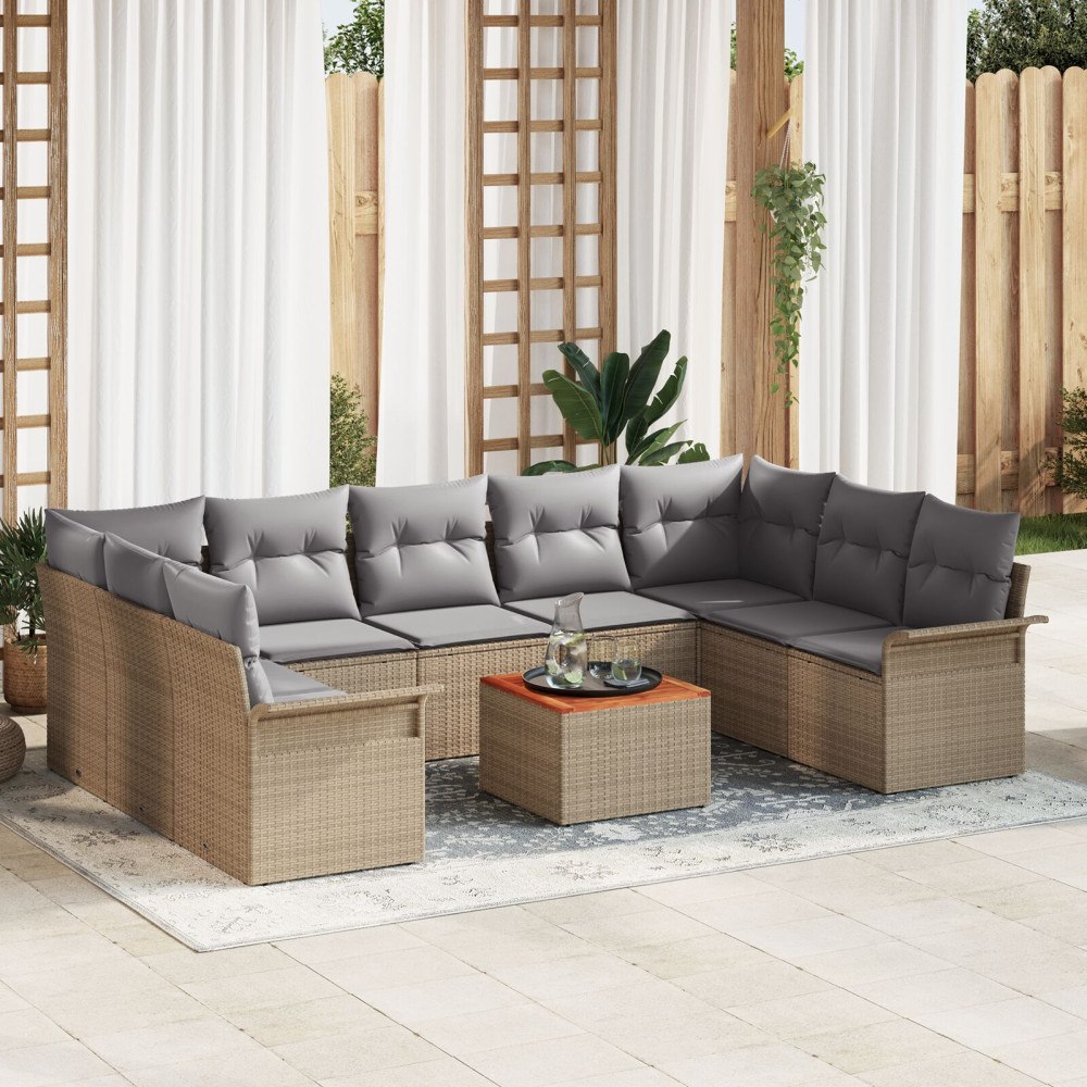 vidaXL Trädgårdsoffset 10 st 9-Antal sittplatser Beige och Ljusgrå