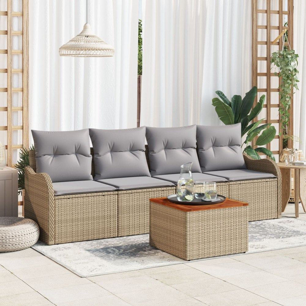 vidaXL Trädgårdsoffset 5 st 4-Antal sittplatser Beige och Ljusgrå