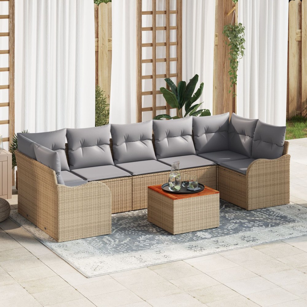 vidaXL Trädgårdsoffset 8 st Beige och Ljusgrå konstrotting