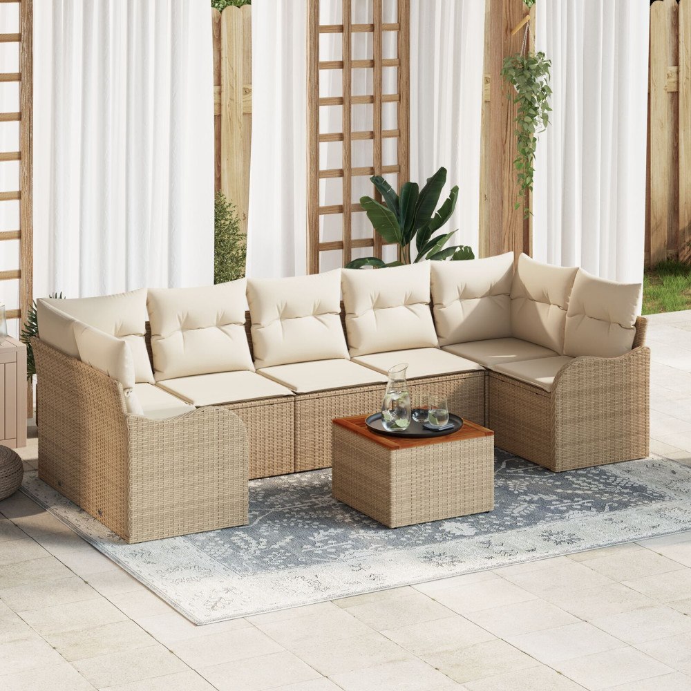 vidaXL Trädgårdsoffset 8 st Beige och gräddfärgad konstrotting