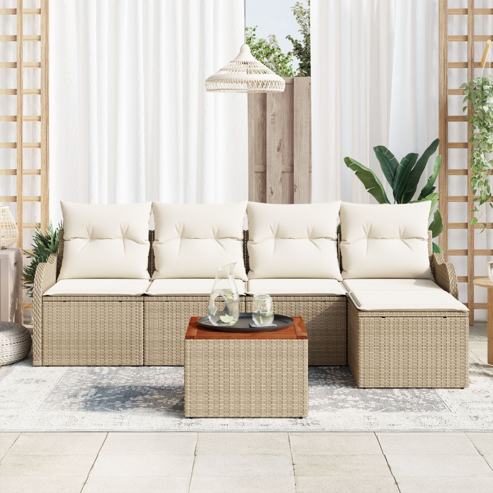 vidaXL 6-delat trädgårdsoffset med kuddar beige poly rotting akacia