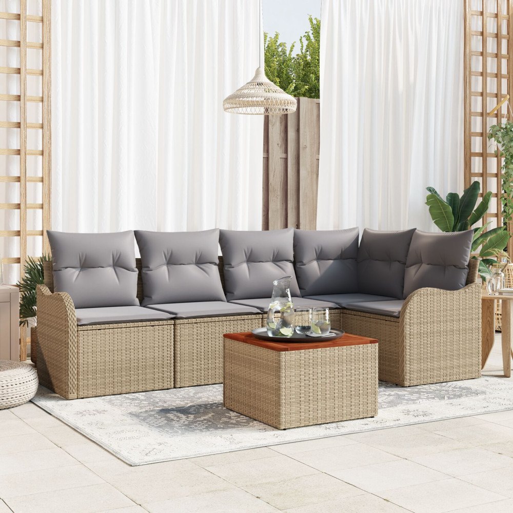 vidaXL Trädgårdsoffset 6 st Beige och Ljusgrå konstrotting