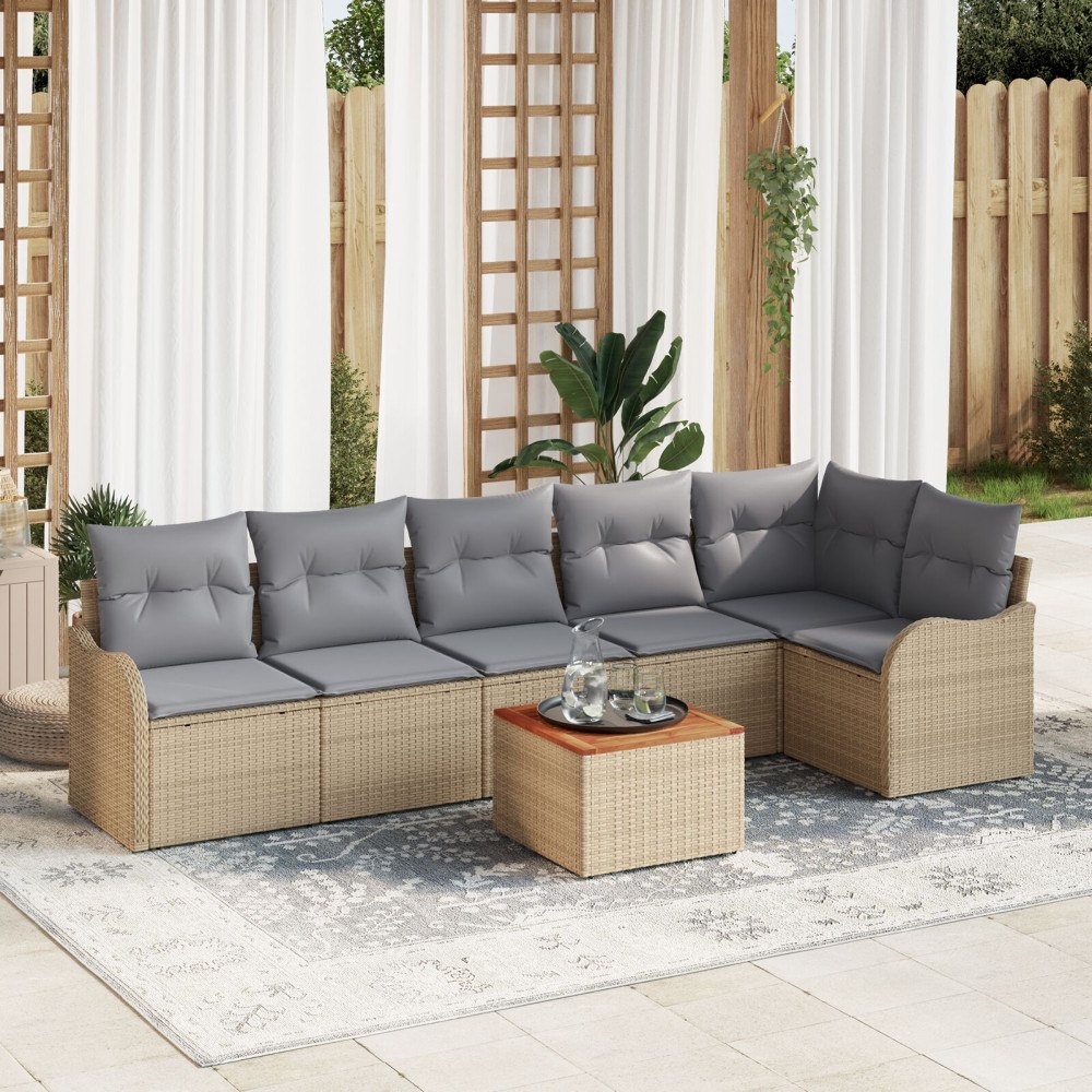 vidaXL Trädgårdsoffset 7 st Beige och Ljusgrå konstrotting