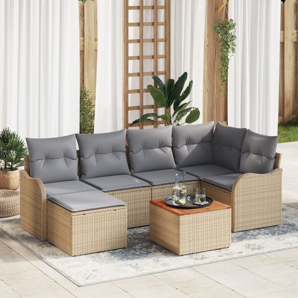 vidaXL Trädgårdsoffset 7 st Beige och Ljusgrå konstrotting