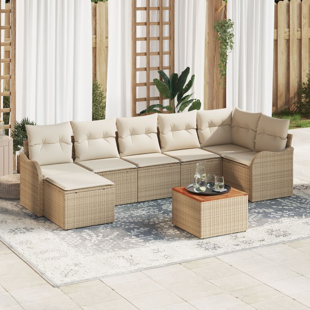 vidaXL 8-delat trädgårdsoff-set med kuddar beige poly rotting akacia