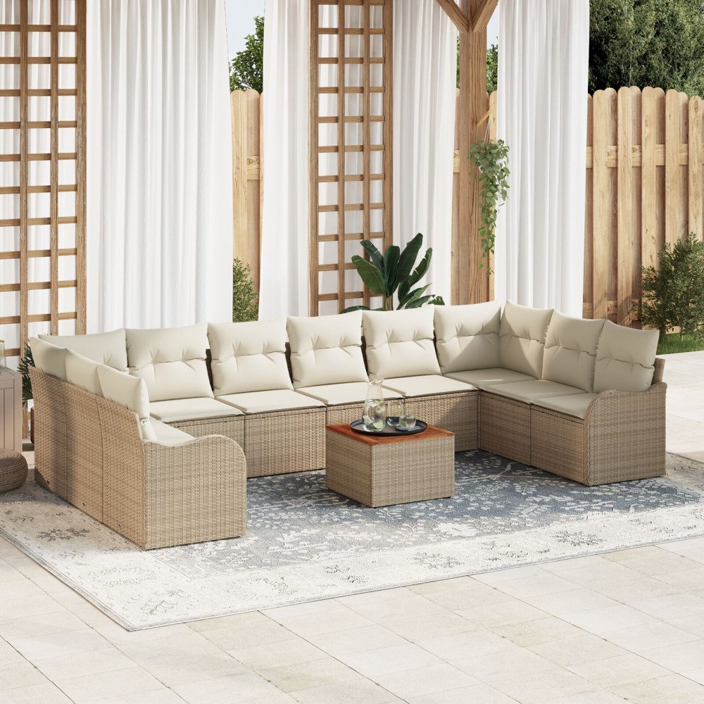 vidaXL Trädgårdsoffset 11 st Beige och gräddfärgad konstrotting