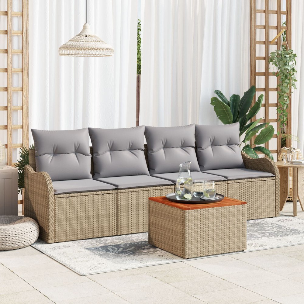 vidaXL Trädgårdsoffset 5 st Beige och Ljusgrå konstrotting
