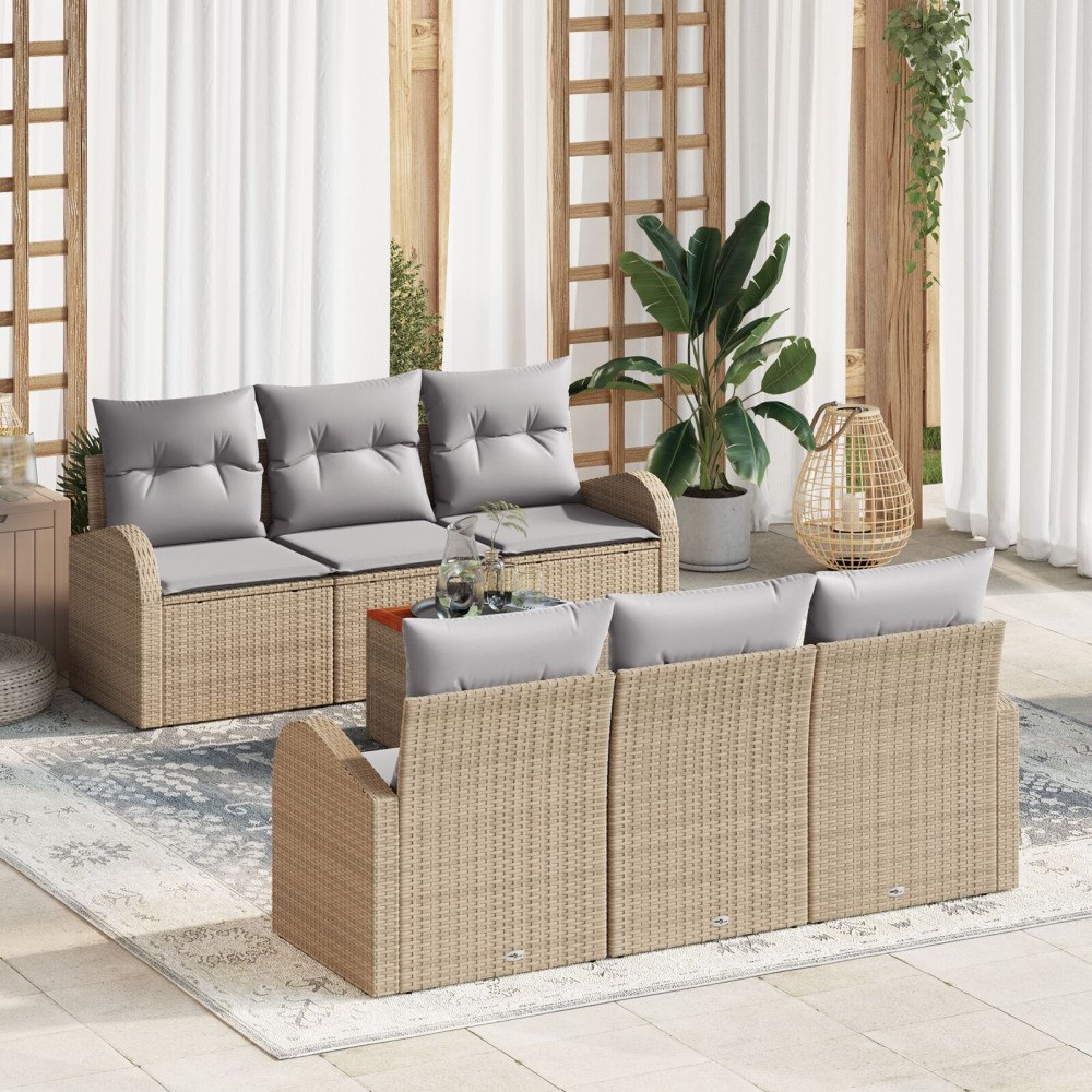 vidaXL Trädgårdsoffset 7 st Beige och Ljusgrå konstrotting
