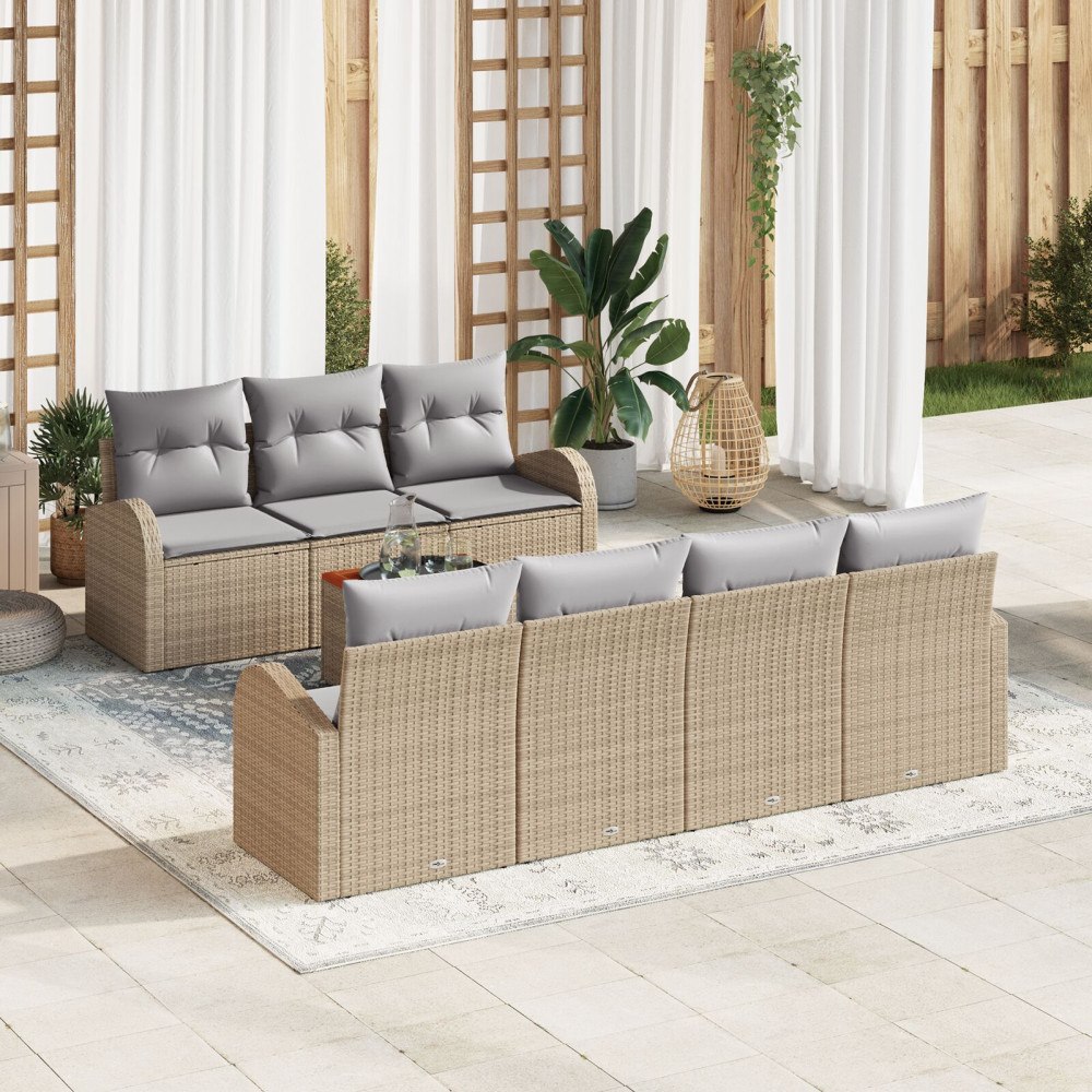 vidaXL Trädgårdsoffset 8 st Beige och Ljusgrå konstrotting