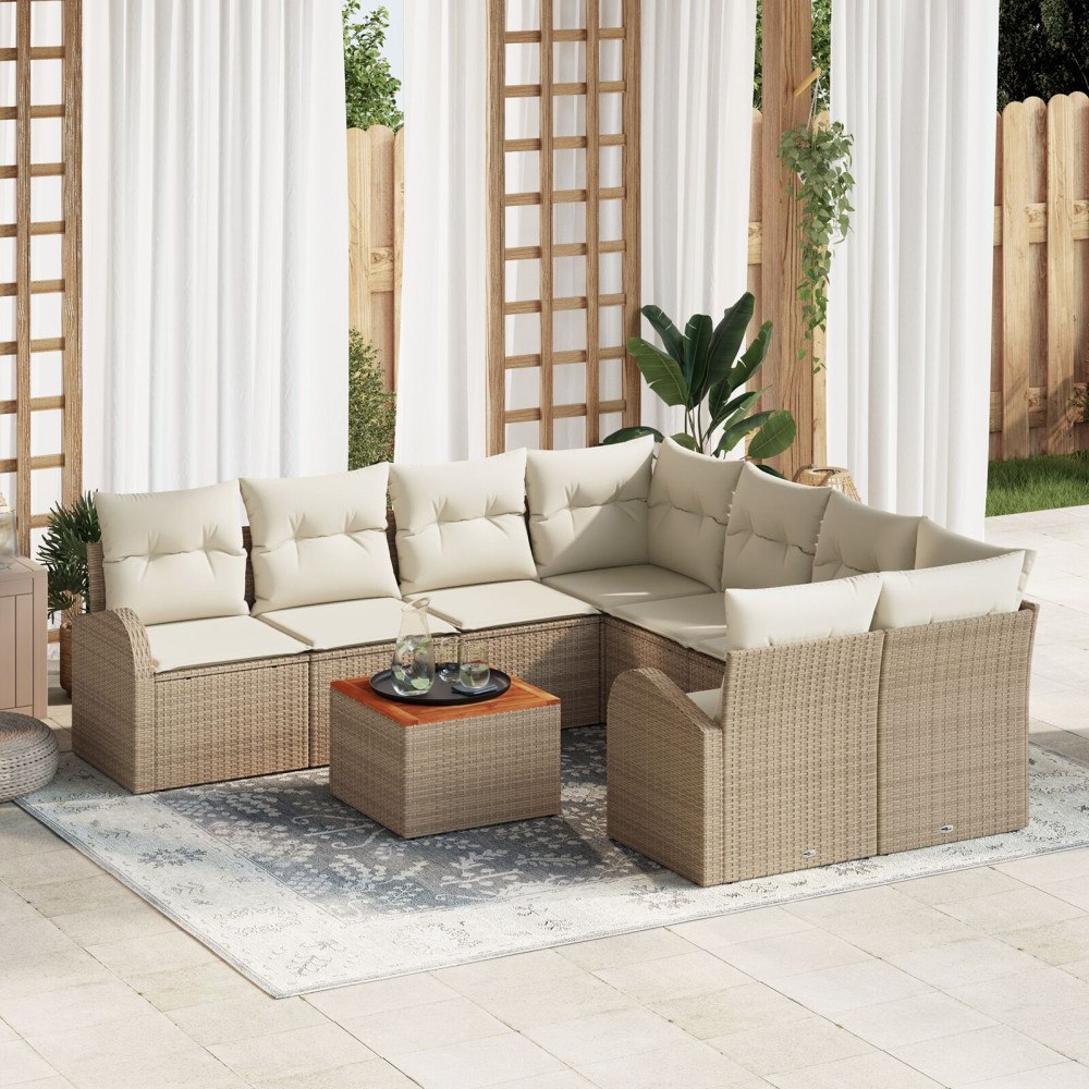 vidaXL Trädgårdsoffset 9 st Beige och gräddfärgad konstrotting
