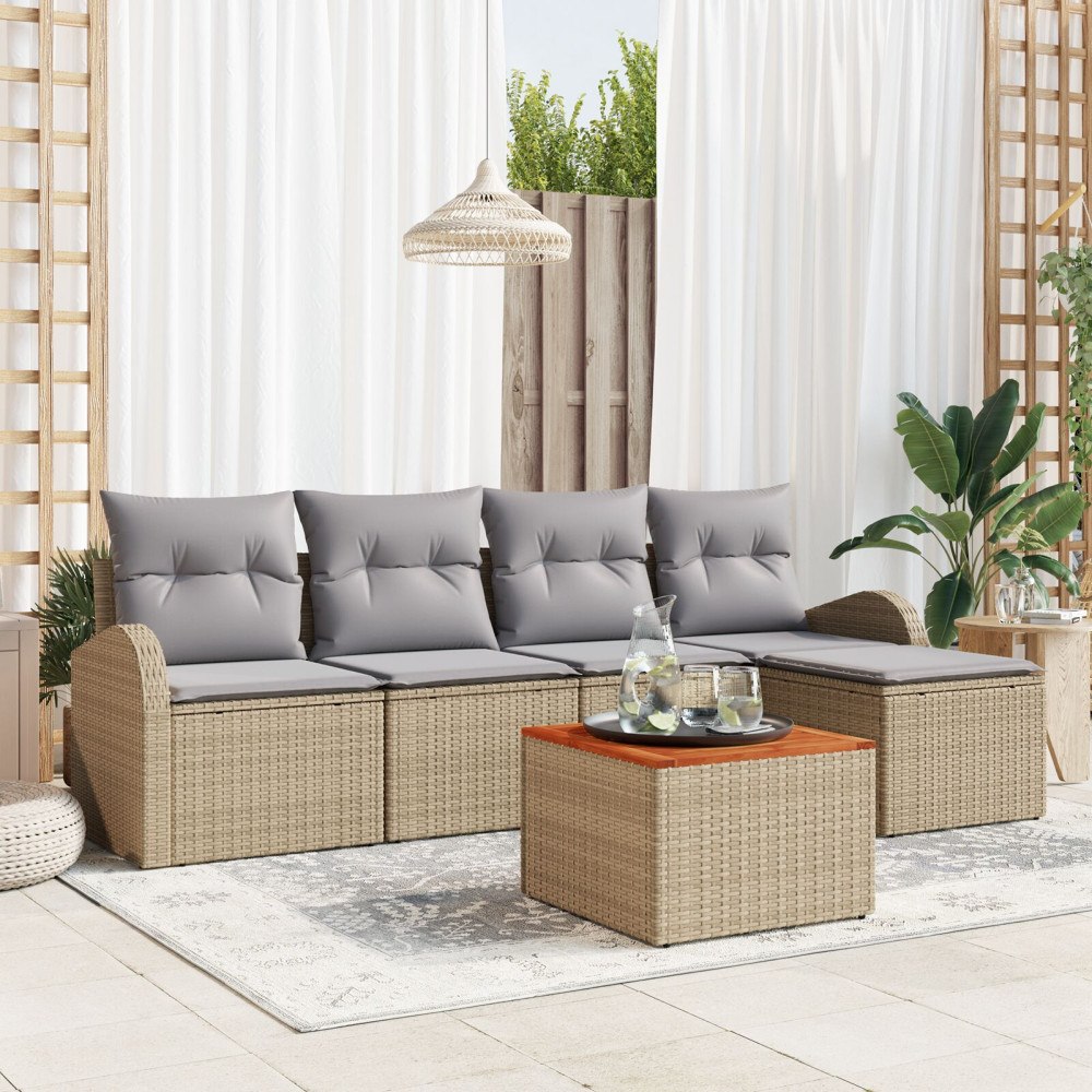 vidaXL Trädgårdsoffset 6 st Beige och Ljusgrå konstrotting