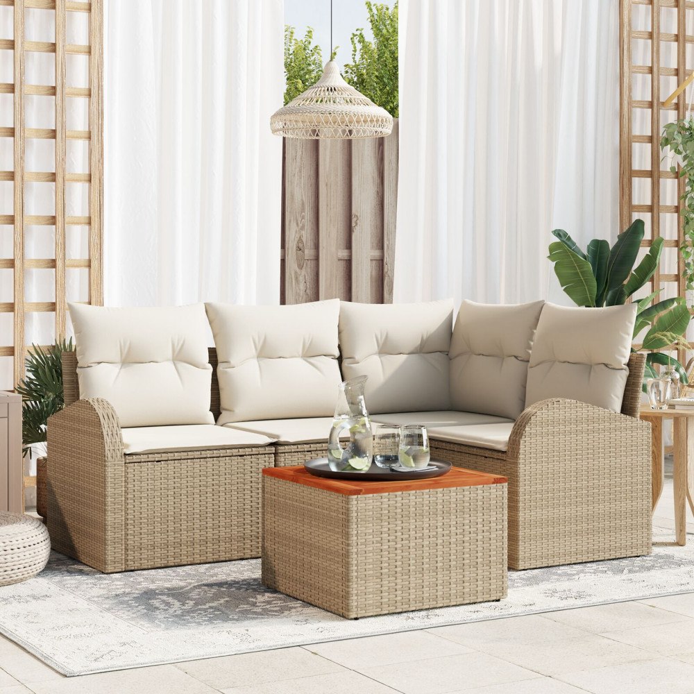 vidaXL 5-delad trädgårdsoffaset med kuddar beige poly-rotting akacia