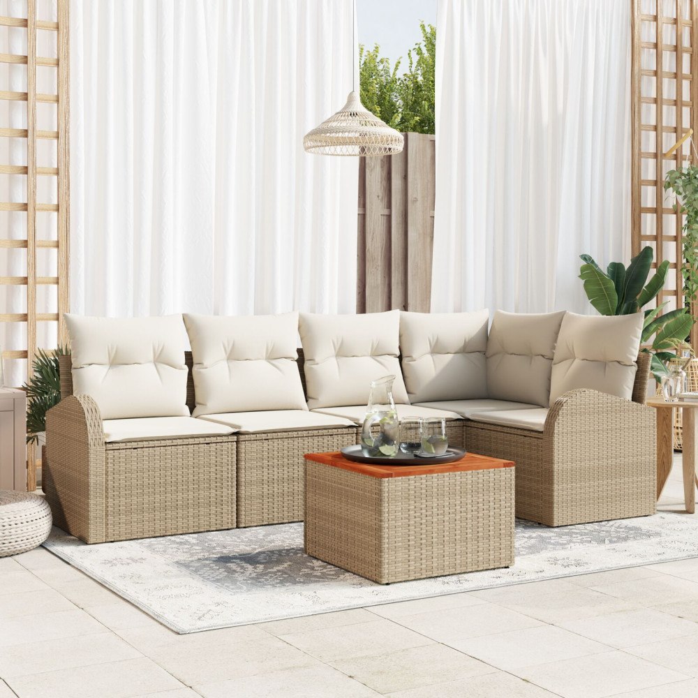 vidaXL Trädgårdsoffset 6 st Beige och gräddfärgad konstrotting