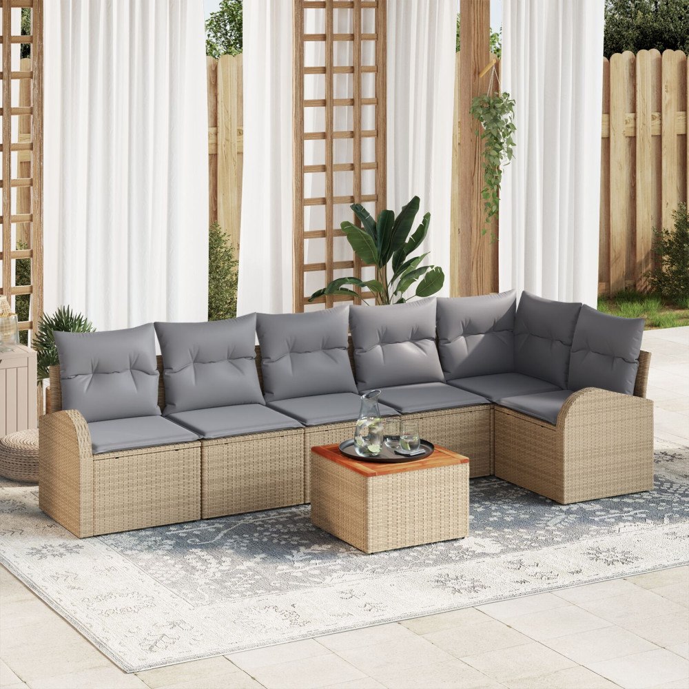 vidaXL Trädgårdsoffset 7 st Beige och Ljusgrå konstrotting