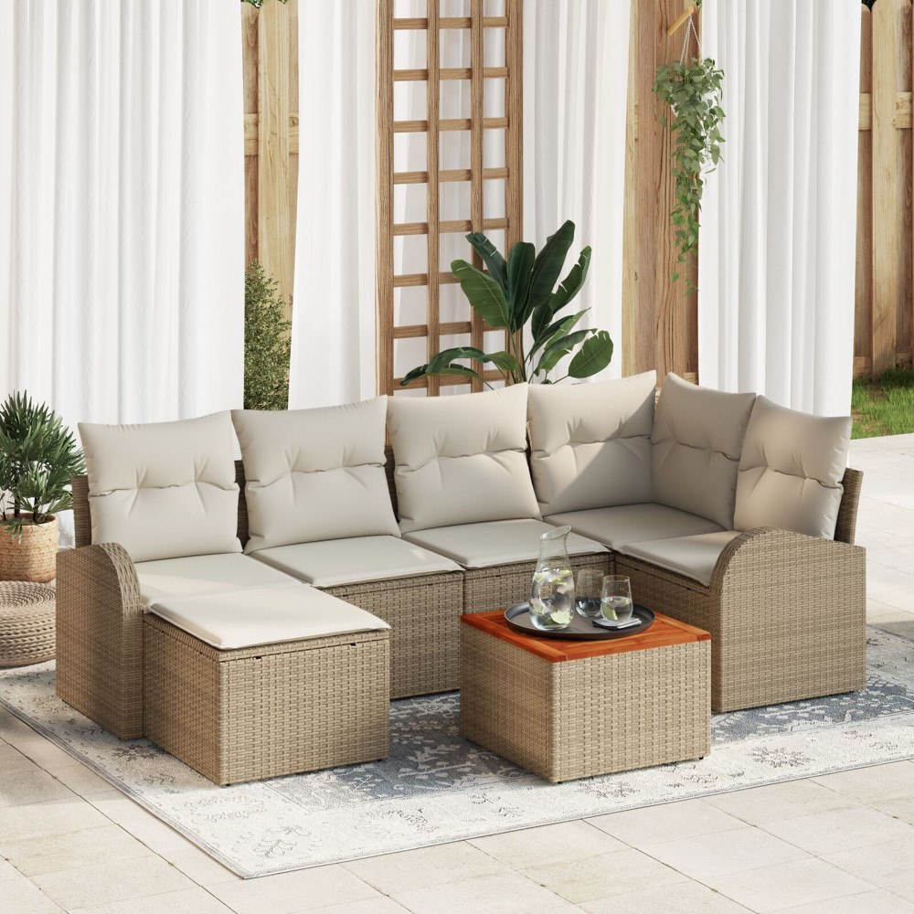 vidaXL Trädgårdsoffset 7 st Beige och gräddfärgad konstrotting