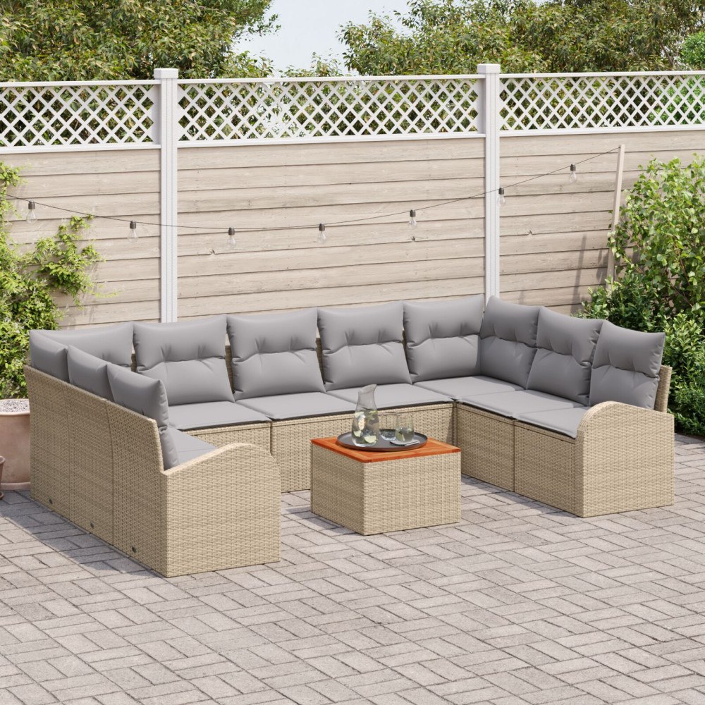 vidaXL Trädgårdsoffset 10 st Beige och Ljusgrå konstrotting