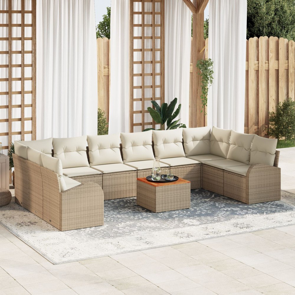 vidaXL Trädgårdsoffset 11 st Beige och gräddfärgad konstrotting