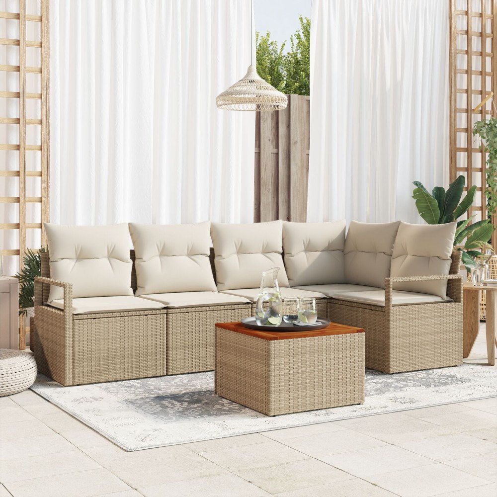 vidaXL Trädgårdsoffset 6 st Beige och gräddfärgad konstrotting