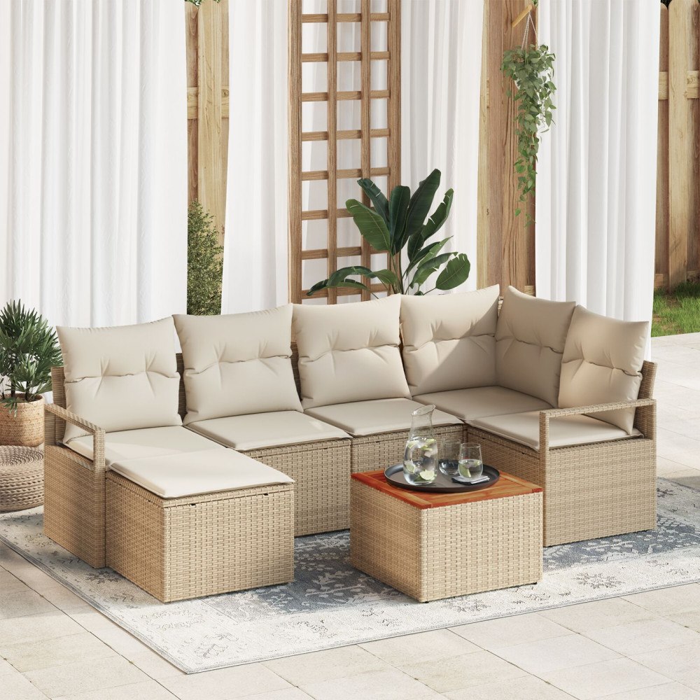 vidaXL Trädgårdsoffset 7 st Beige och gräddfärgad konstrotting