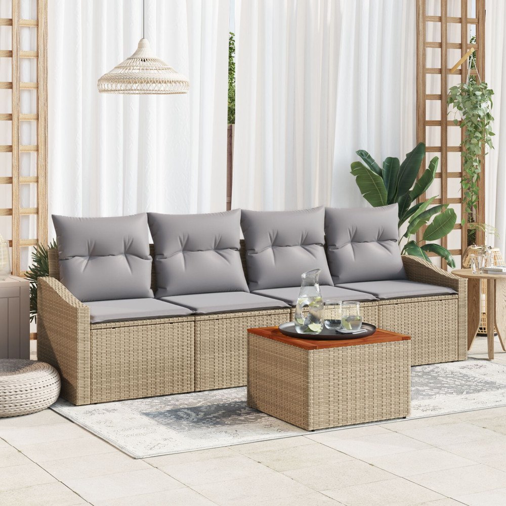 vidaXL Trädgårdsoffset 5 st Beige och Ljusgrå konstrotting