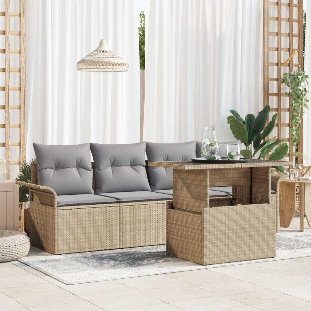 vidaXL Trädgårdsoffset 5 st Beige [Syntetisk]: Poly Rattan