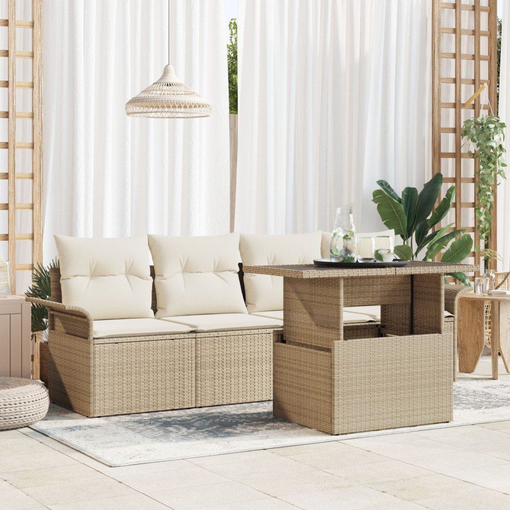 vidaXL 5-delat trädgårdsoffaset med kuddar i beige poly konstrotting