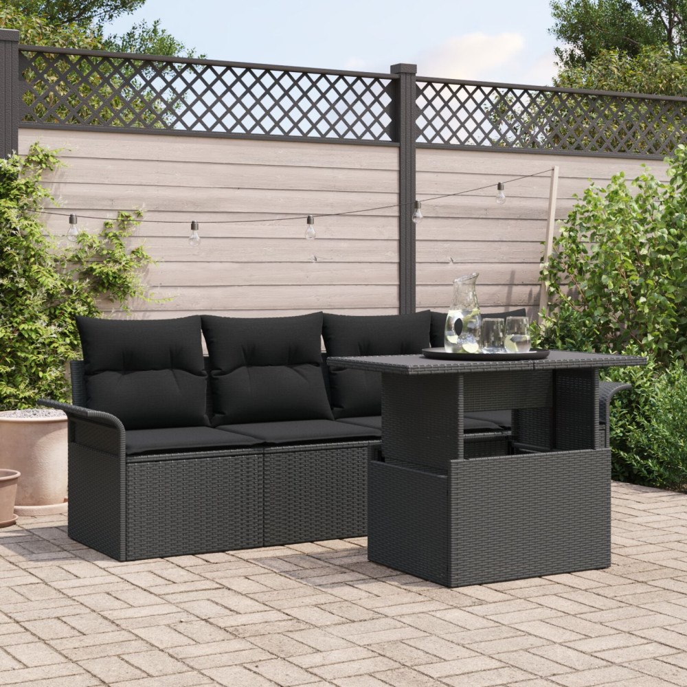 vidaXL Trädgårdsoffset 5 st Svart [Syntetisk]: Poly Rattan