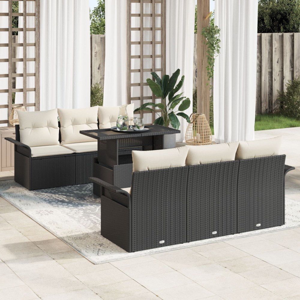 vidaXL Trädgårdsoffset 7 st Svart [Syntetisk]: Poly Rattan