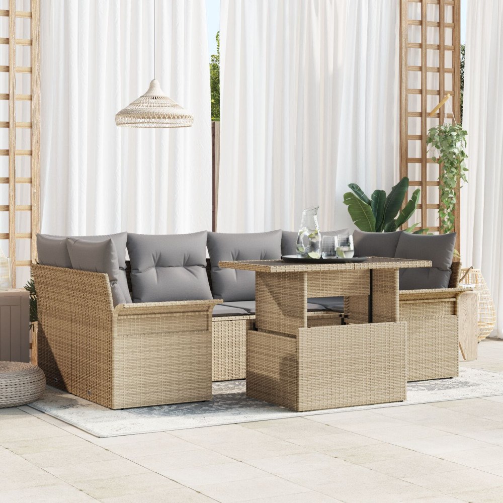 vidaXL Trädgårdsoffset 7 st Beige [Syntetisk]: Poly Rattan