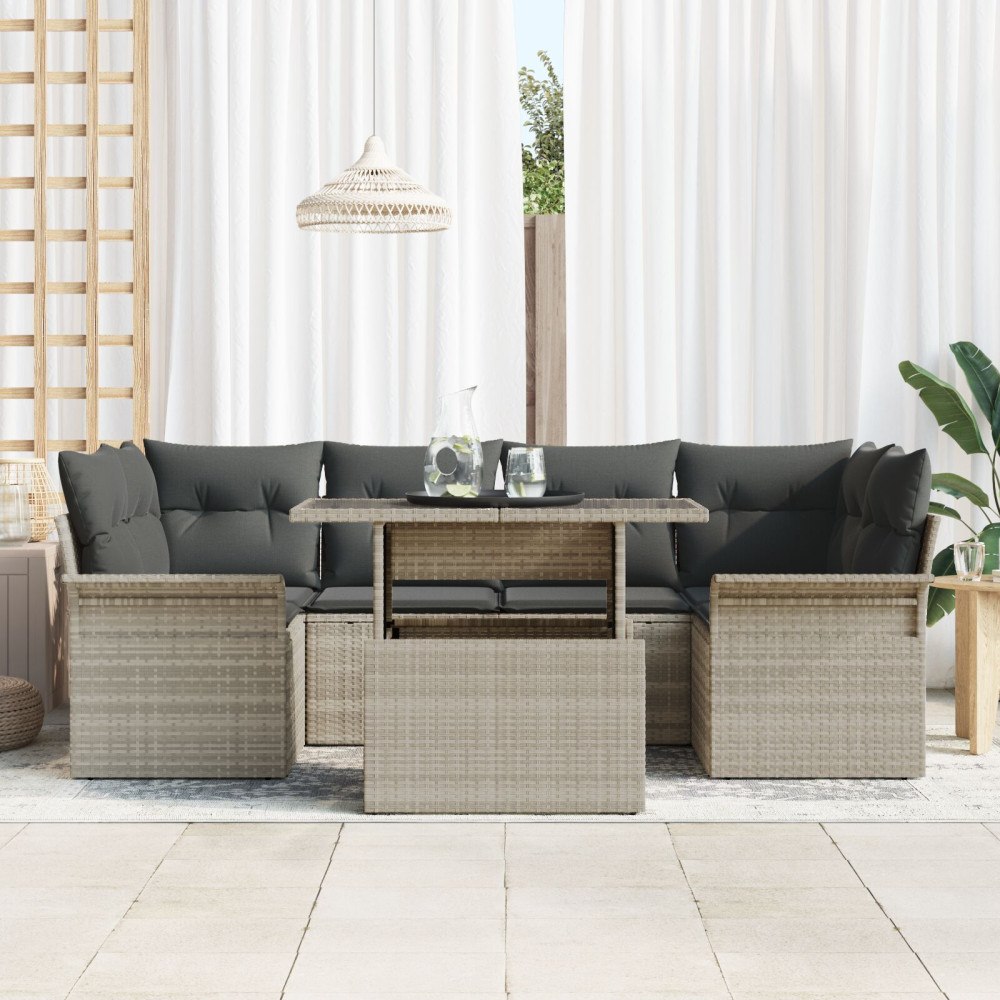 vidaXL Trädgårdsoffset 7 st Ljusgrå [Syntetisk]: Poly Rattan