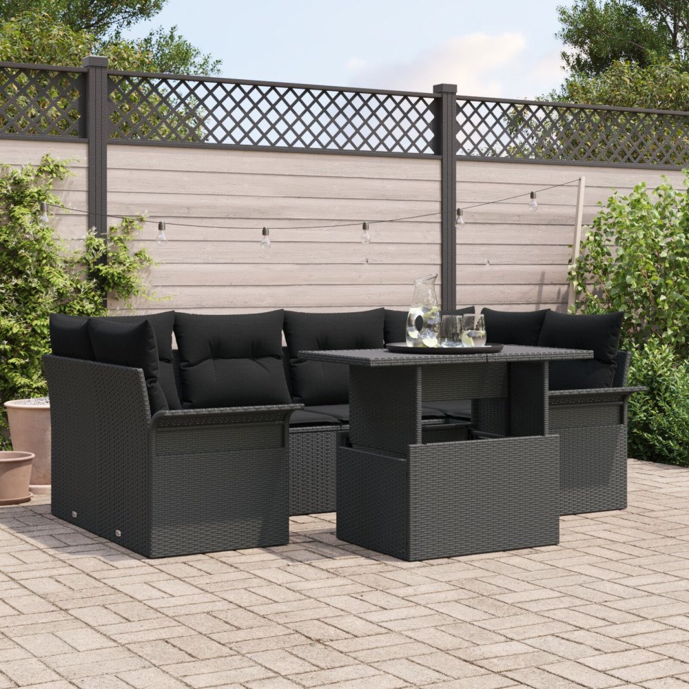 vidaXL Trädgårdsoffset 7 st Svart [Syntetisk]: Poly Rattan