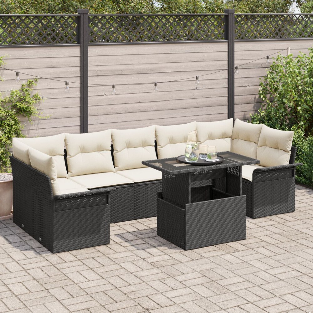 vidaXL Trädgårdsoffset 8 st Svart [Syntetisk]: Poly Rattan