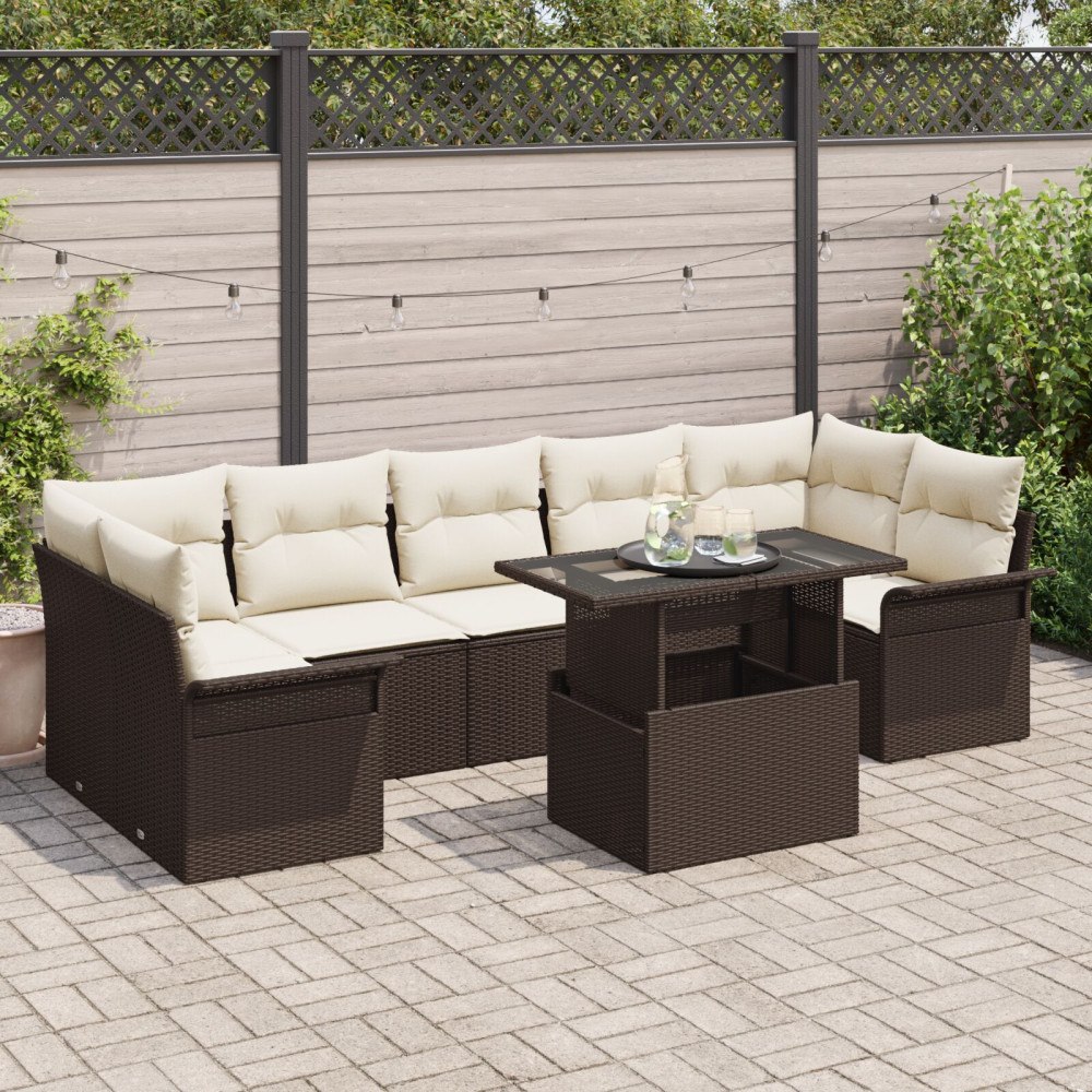 vidaXL Trädgårdsoffset 8 st Brun [Syntetisk]: Poly Rattan