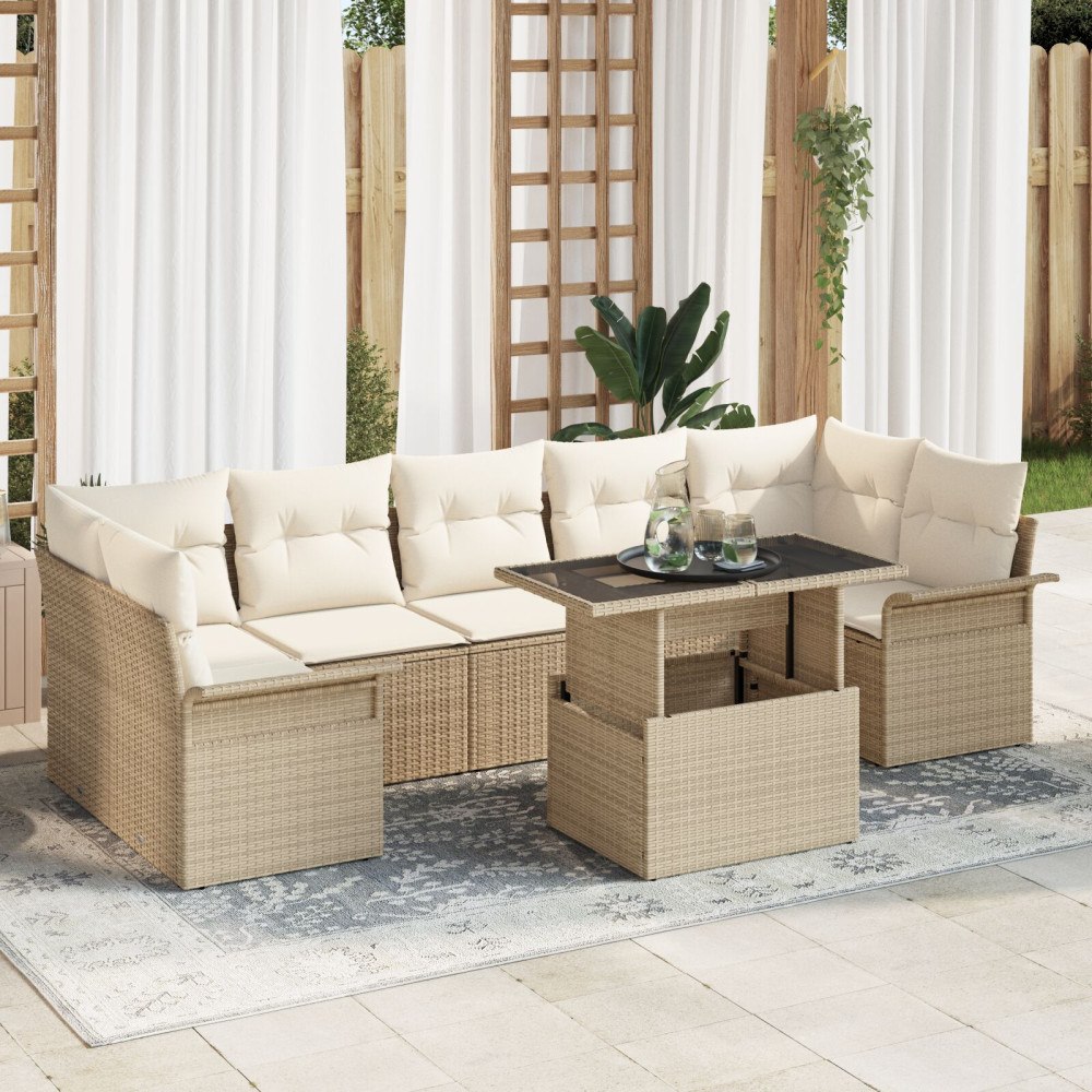 vidaXL Trädgårdsoffset 8 st Beige [Syntetisk]: Poly Rattan