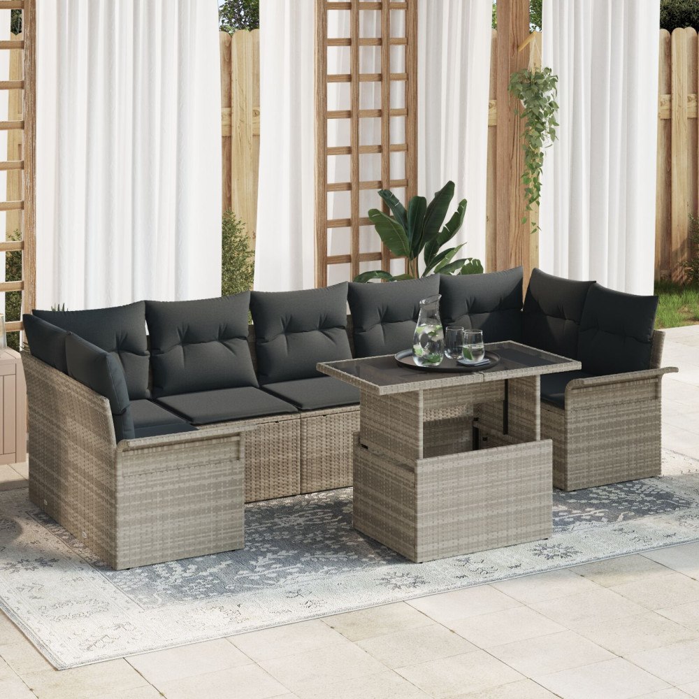 vidaXL Trädgårdsoffset 8 st Ljusgrå [Syntetisk]: Poly Rattan