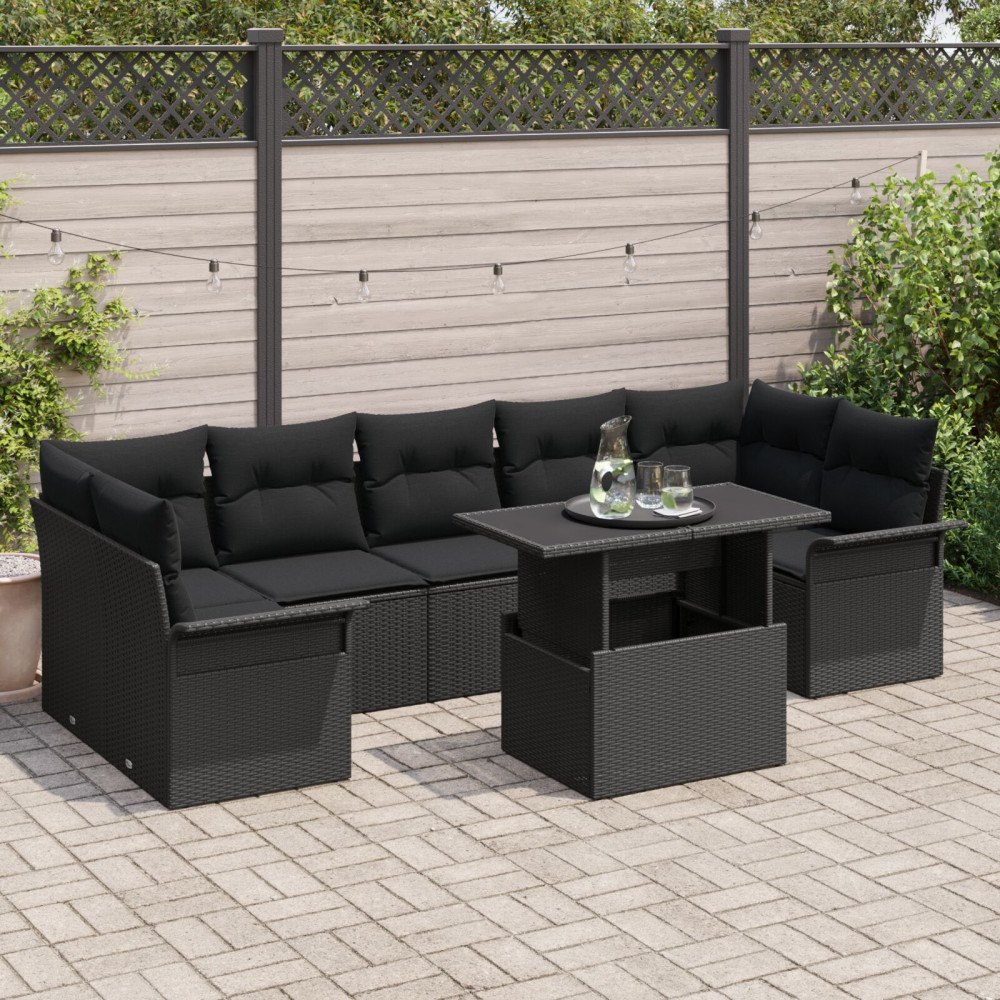 vidaXL Trädgårdsoffset 8 st Svart [Syntetisk]: Poly Rattan