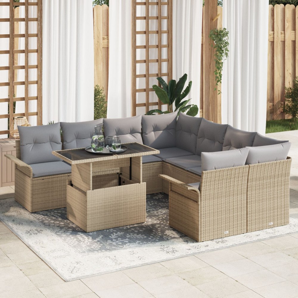 vidaXL Trädgårdsoffset 9 st Beige [Syntetisk]: Poly Rattan