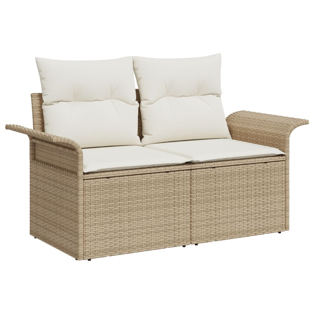 vidaXL 9-delat trädgårdsoff set med kuddar beige poly rotting