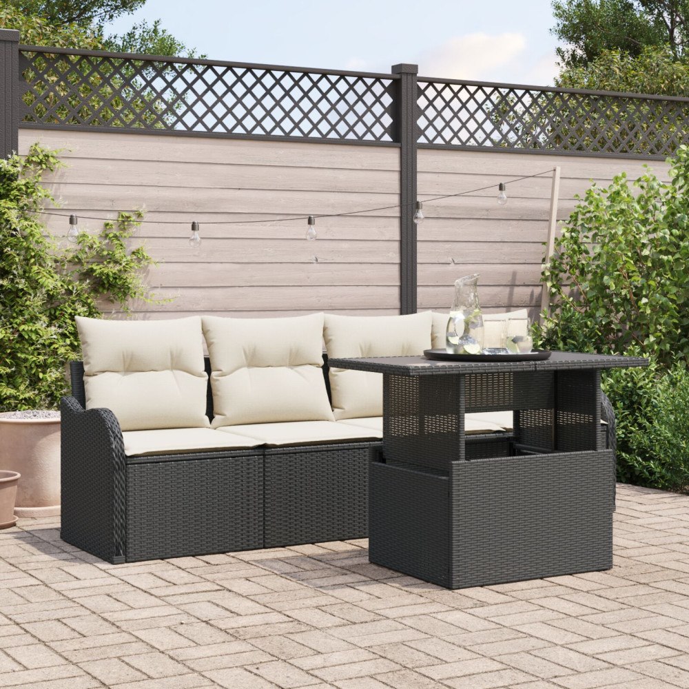 vidaXL Trädgårdsoffset 5 st 4-Antal sittplatser Svart Poly Rattan
