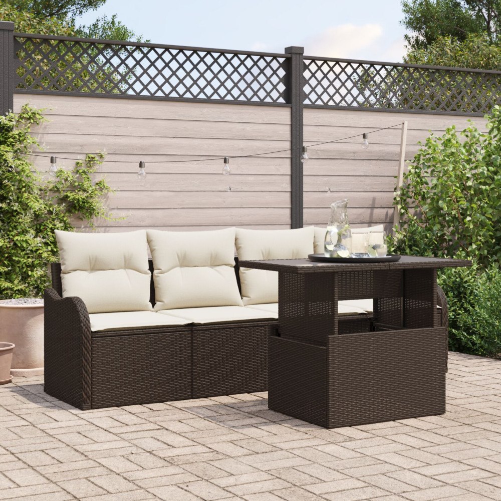 vidaXL Trädgårdsoffset 5 st 4-Antal sittplatser Brun Poly Rattan