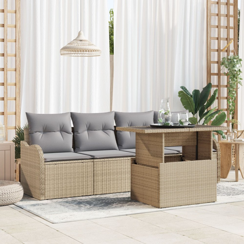 vidaXL Trädgårdsoffset 5 st 4-Antal sittplatser Beige Poly Rattan