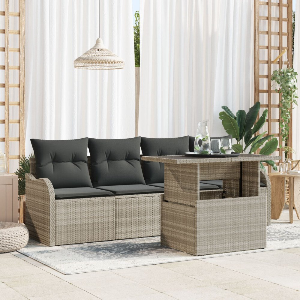 vidaXL Trädgårdsoffset 5 st 4-Antal sittplatser Ljusgrå Poly Rattan