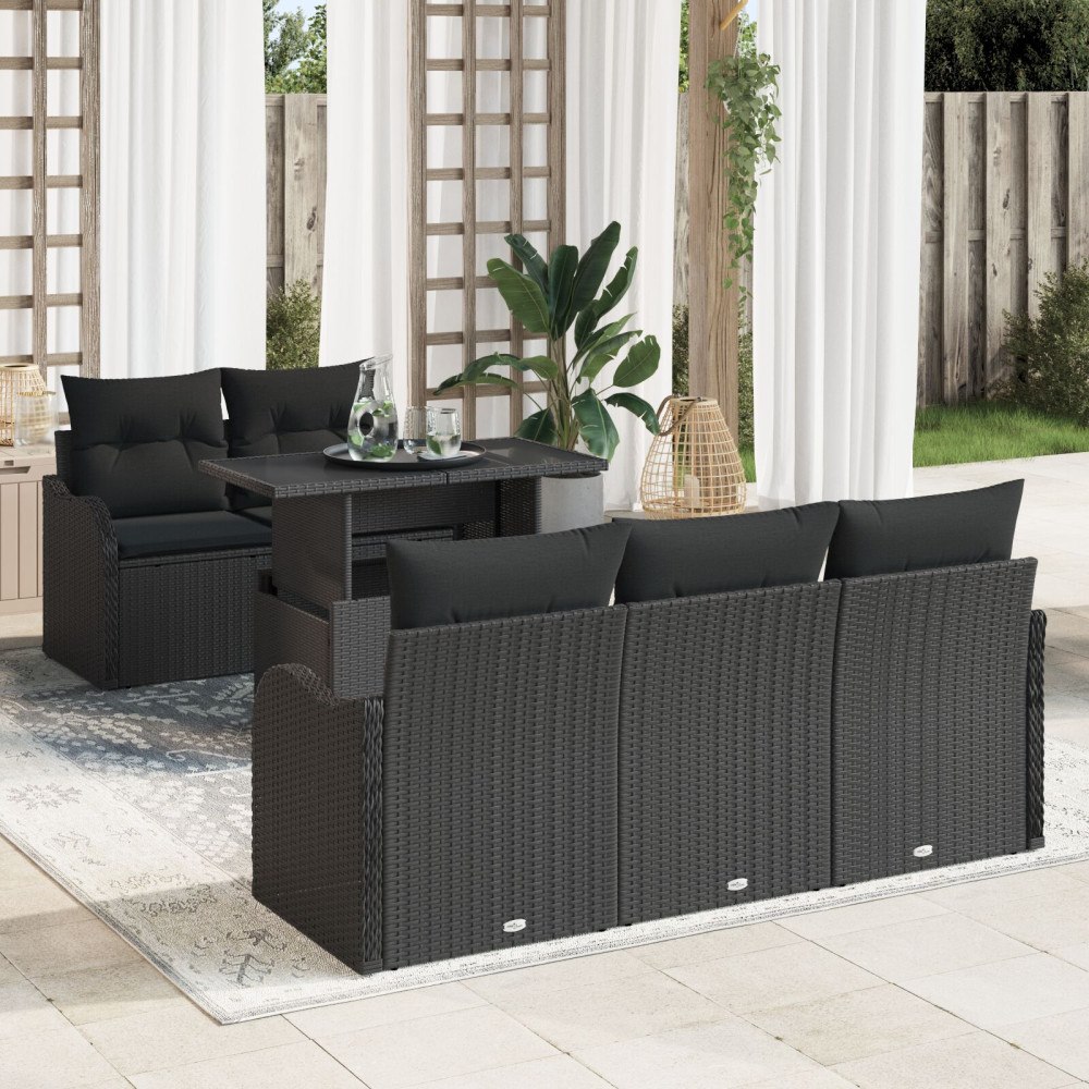 vidaXL Trädgårdsoffset 6 st Svart Poly Rattan