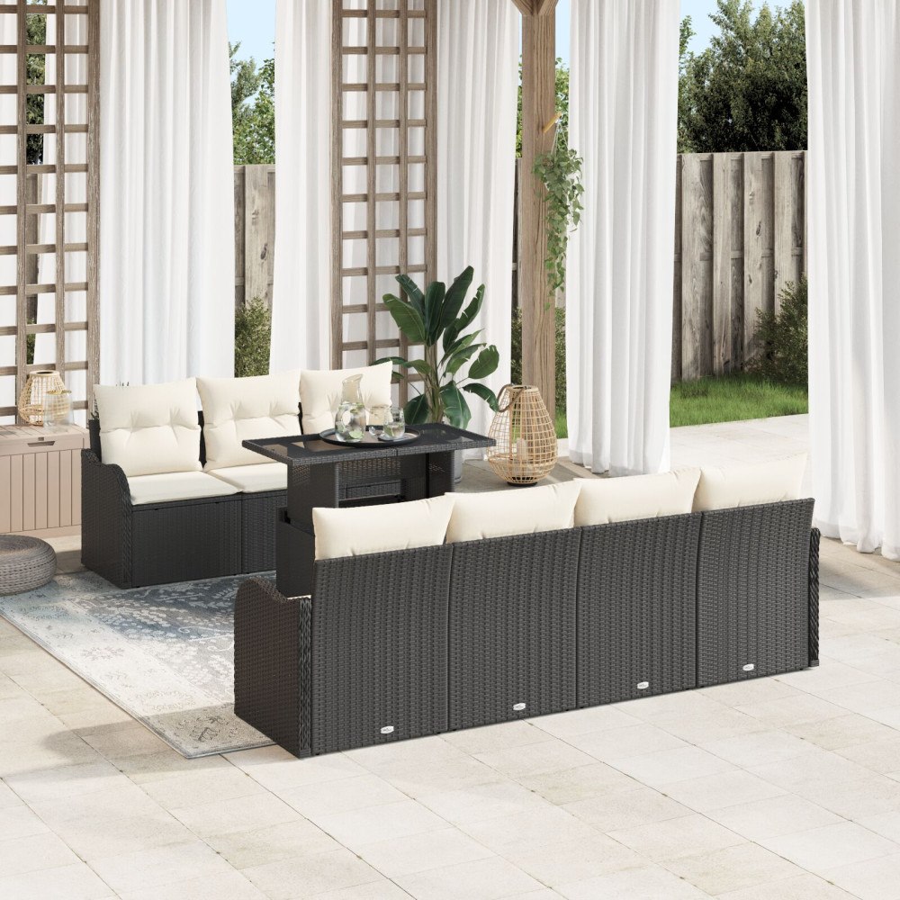 vidaXL Trädgårdsoffset 8 st 7-Antal sittplatser Svart Poly Rattan